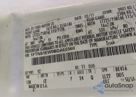 2011 Ford E-150 Commercial из США, поврежденный, VIN 1FTNS1EW0BDA65560